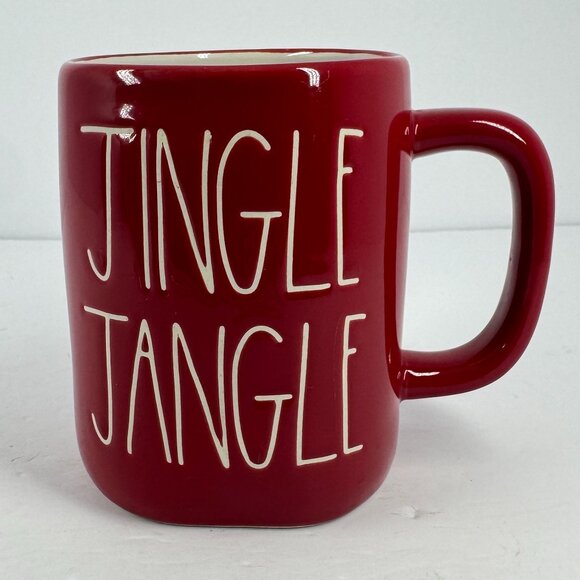 Rae Dunn Jingle Jangle Red Glossy Ceramic Christmas Mug White Inside Holiday Cup - Picture 1 of 5